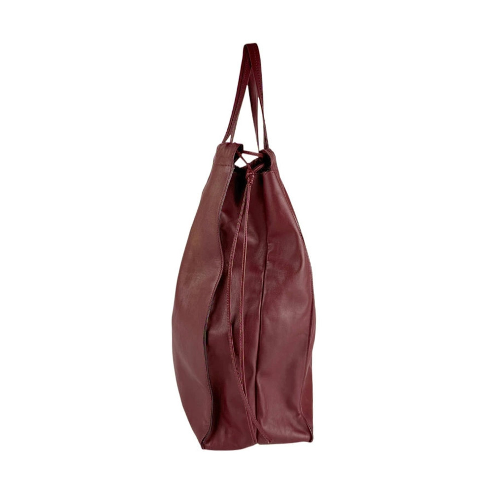 Celine Bag Leather Handbag Tote Burgundy Red